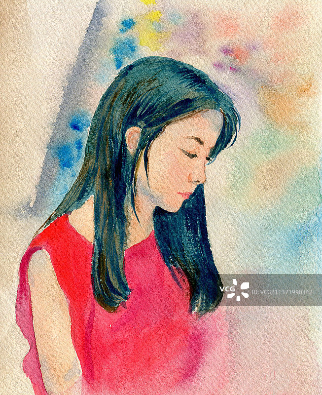 水彩女孩图片素材