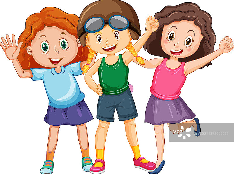 白色背景上的一群少女图片素材