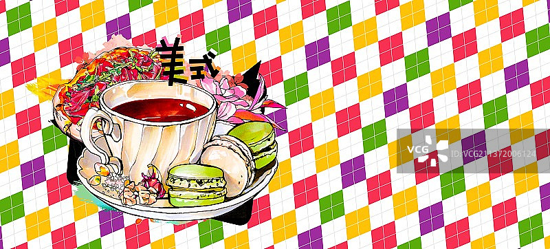 马卡龙美式美式披萨晕染背景有字-02横 彩图片素材