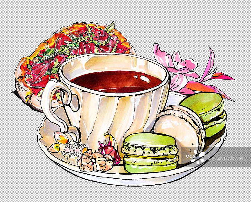 马卡龙 咖啡 套餐 下午茶早餐 美式披萨图片素材