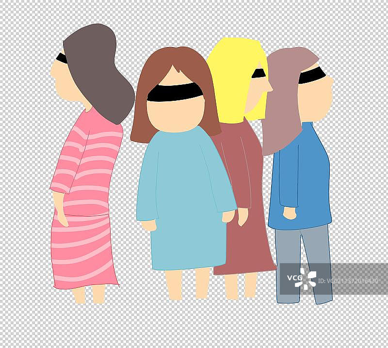 蒙眼的一群女性图片素材