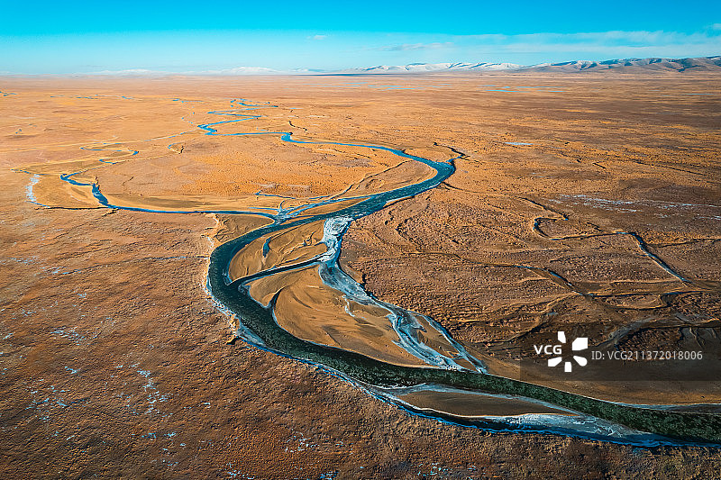 青海玉树曲麻莱县麻多乡三江源国家公园黄河源头约古宗列曲自然风光冬季航拍图片素材