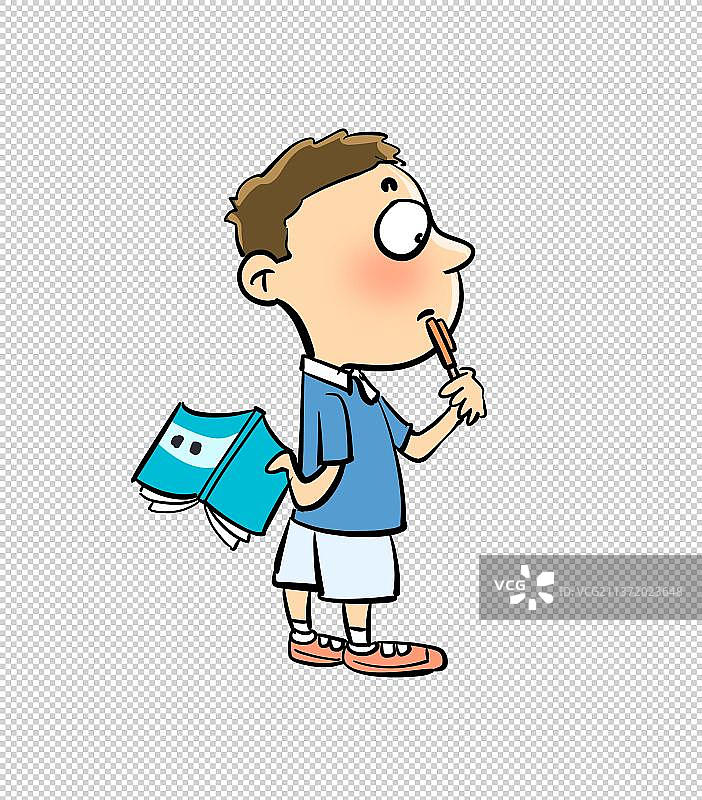 拿着书本在思考的小学生图片素材