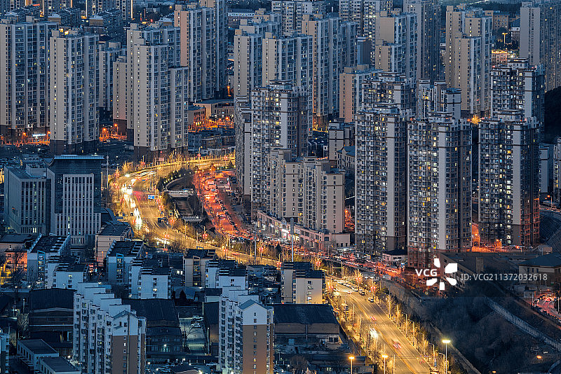 北京市门头沟区高视角城市夜景照明城市风光图片素材