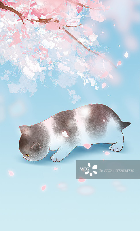 插画春天小奶猫清新图片素材