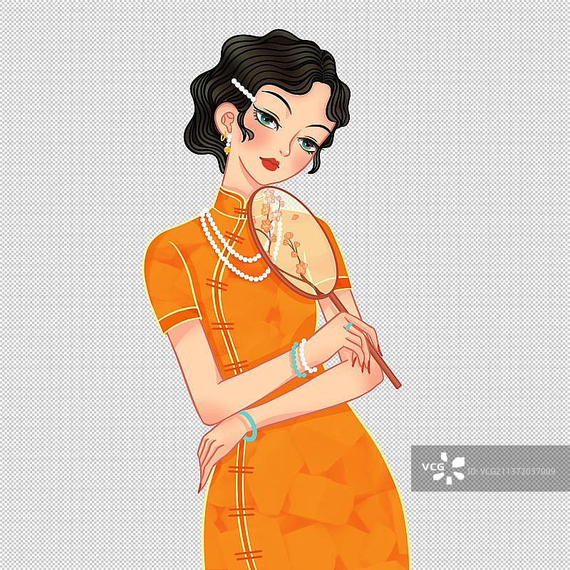 手持扇子穿着旗袍的古典女人图片素材