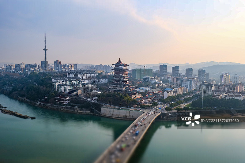 四川省绵阳市城市地标越王楼，风景，无人，图片素材