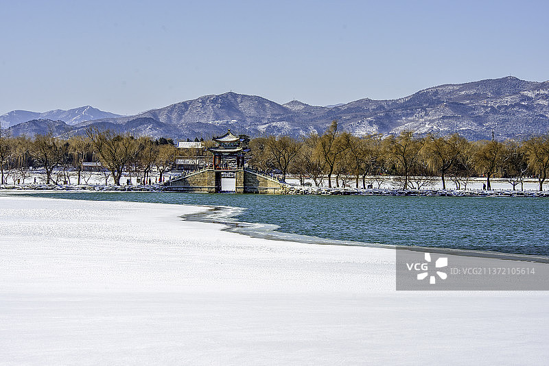 颐和园西堤练桥雪景图片素材