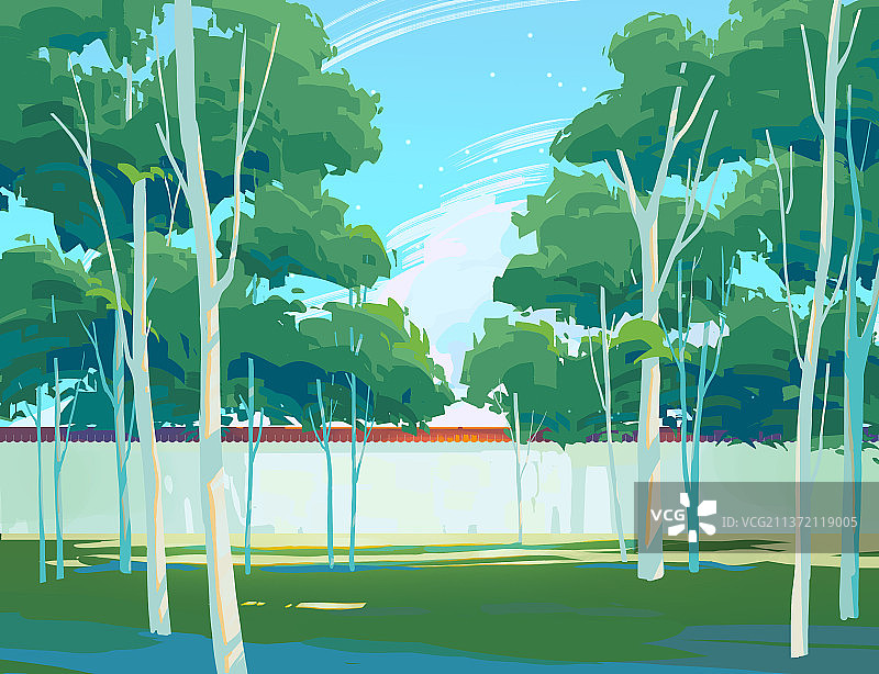 小树林和白墙图片素材