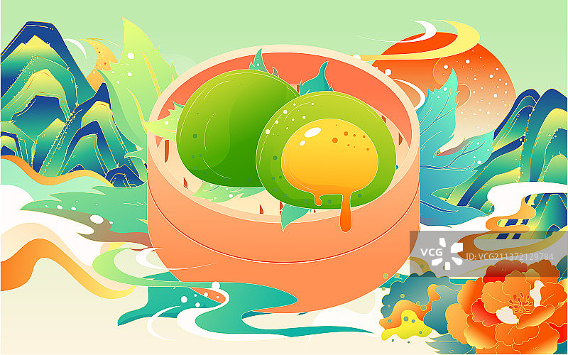 清明节青团国潮美食插画寒食节风景活动海报图片素材