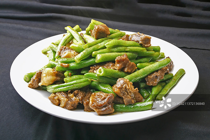 中餐美食-豆角炒五花肉图片素材