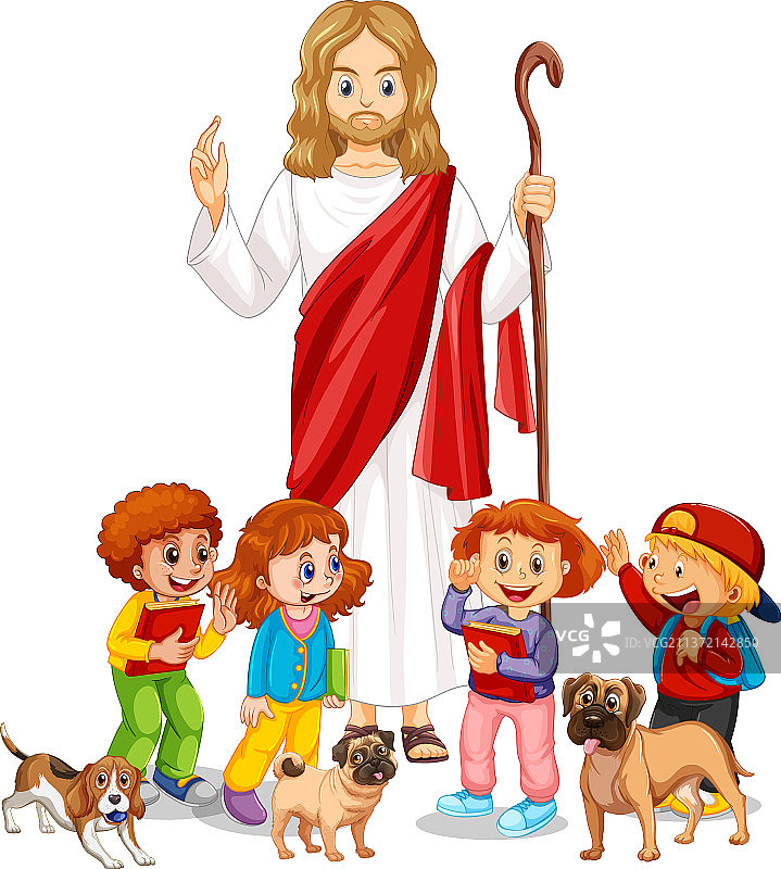白色背景上的耶稣和孩子们图片素材