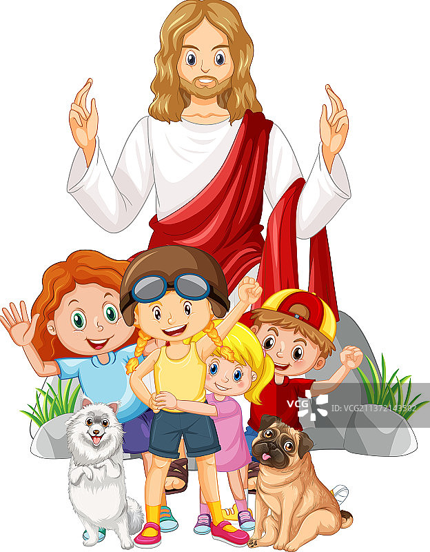 白色背景上的耶稣和孩子们图片素材