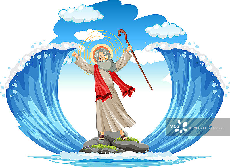 红海背景下的摩西卡通人物图片素材