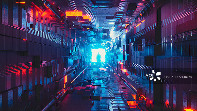 3D赛博朋克风格科幻场景插画图片素材