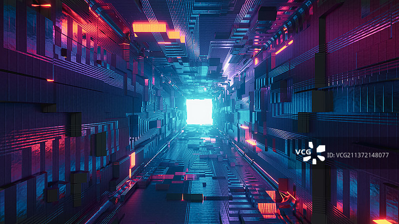 3D赛博朋克风格科幻场景插画图片素材