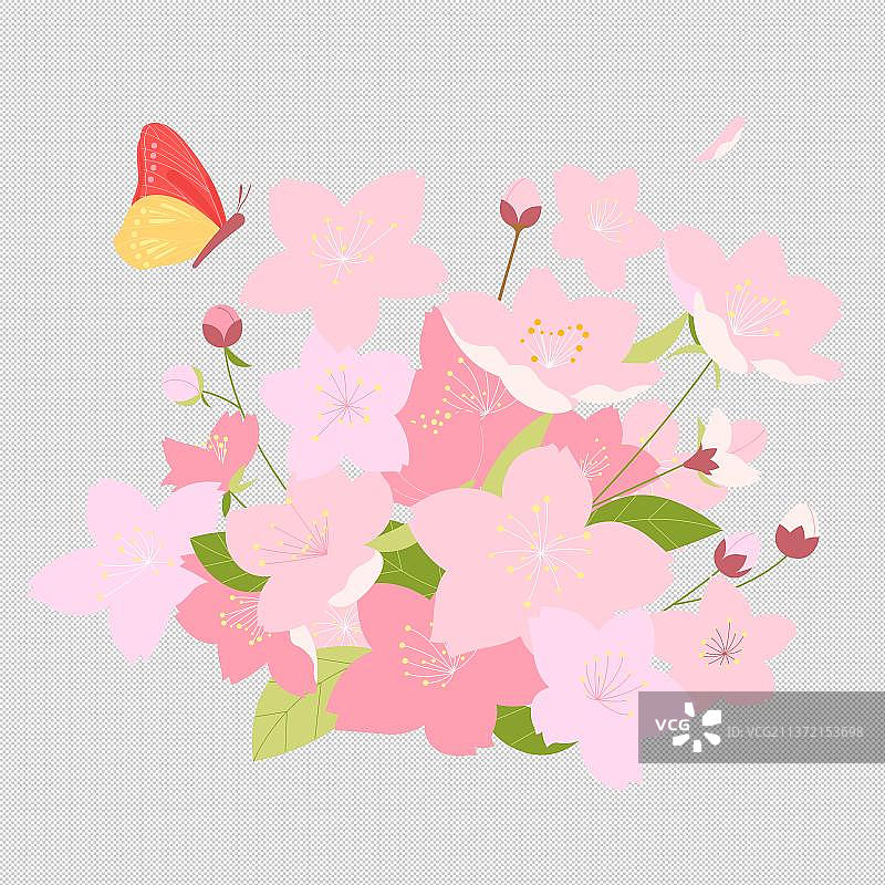 盛开的樱花和蝴蝶矢量插画元素图片素材