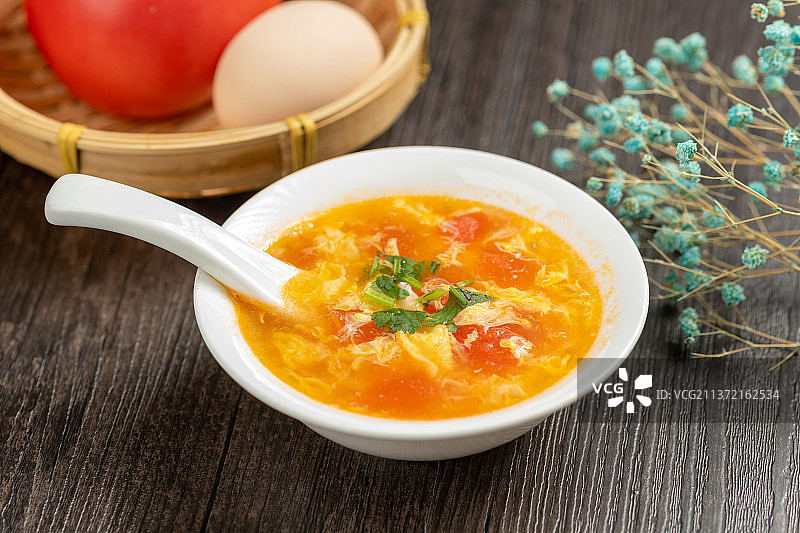 番茄鸡蛋汤特写图片素材