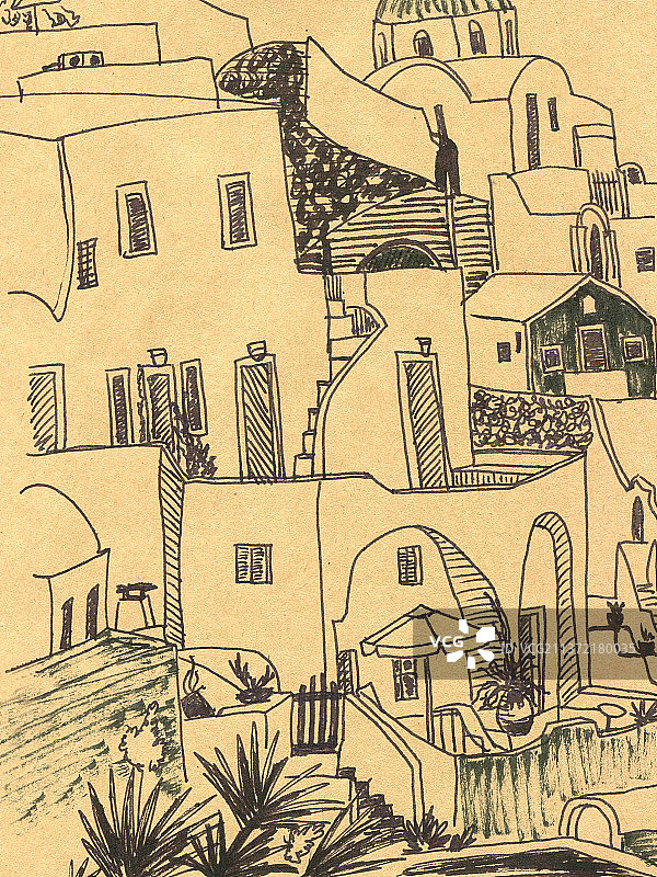 钢笔画希腊图片素材