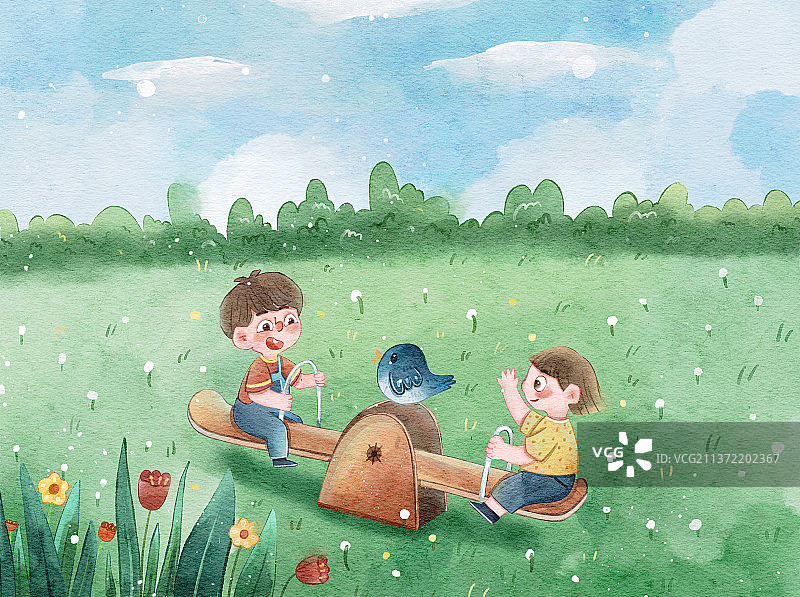 开心的玩跷跷板图片素材