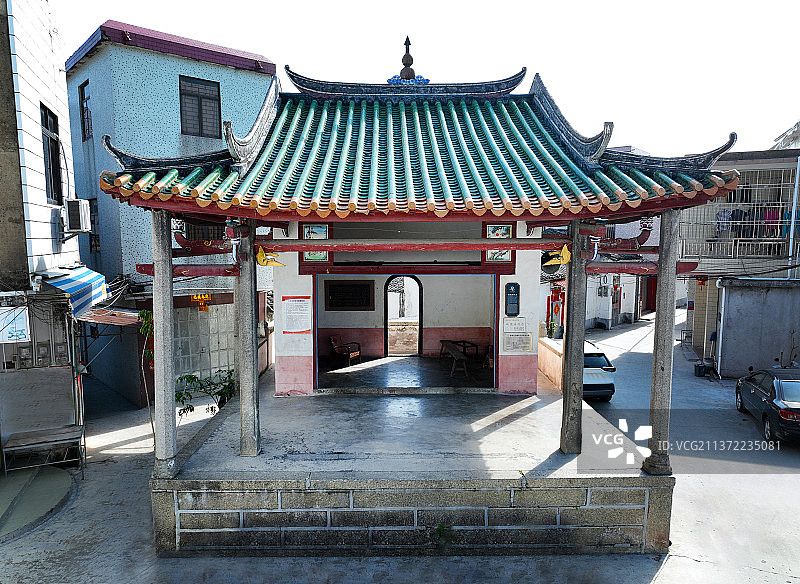 广东省惠州市惠东县稔山范和古村城隍祖庙古戏台航拍图片素材
