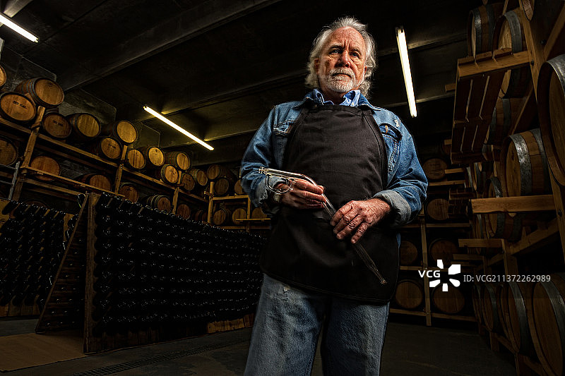 酒窖中的男性酿酒师图片素材