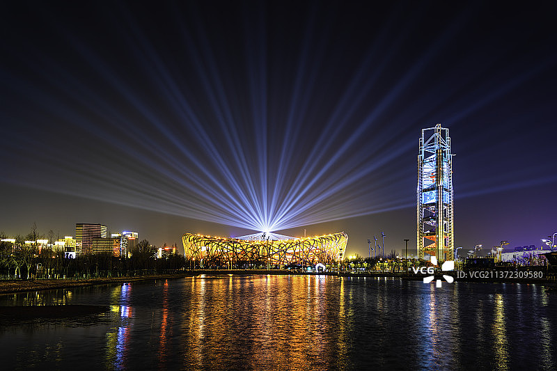 鸟巢灯光秀图片素材