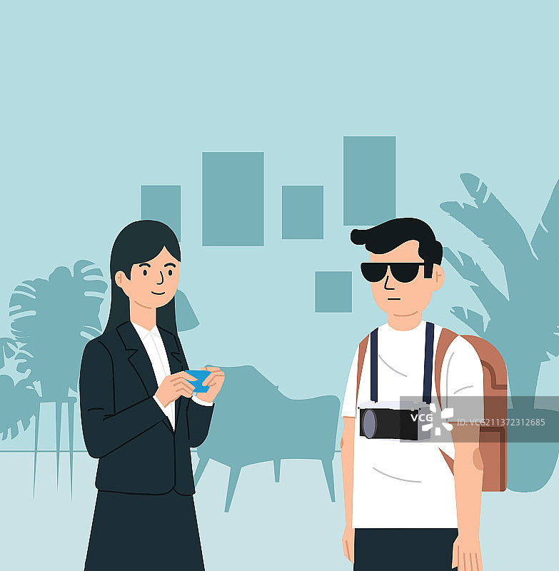 扁平风电子商务互联网公司房地产销售人员推销沟通交流插画图片素材