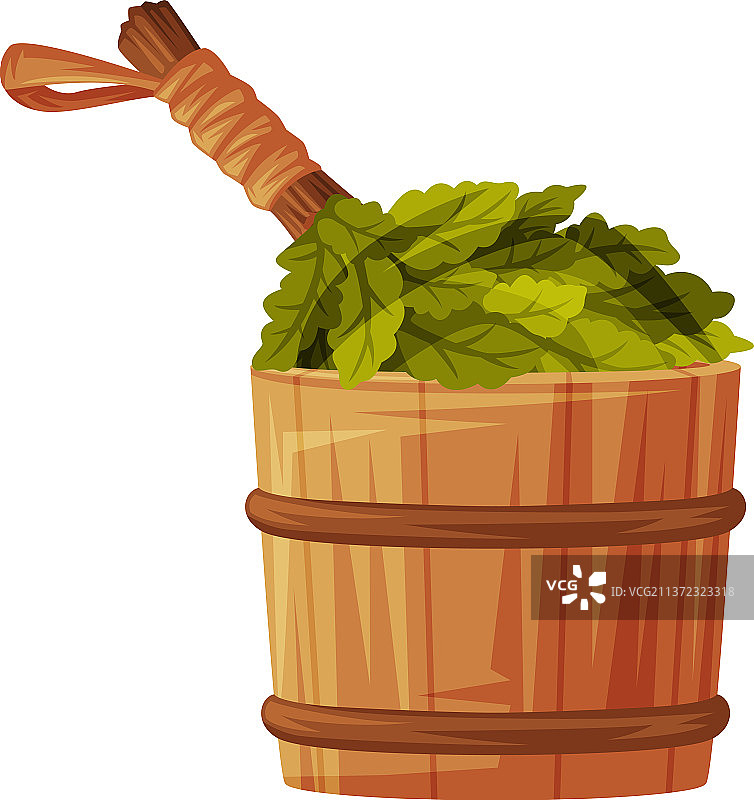 用作芬兰桑拿浴的木桶和橡木扫帚图片素材