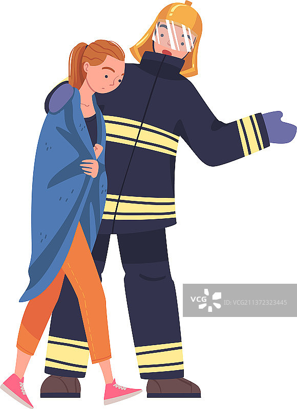 消防员警告妇女图片素材