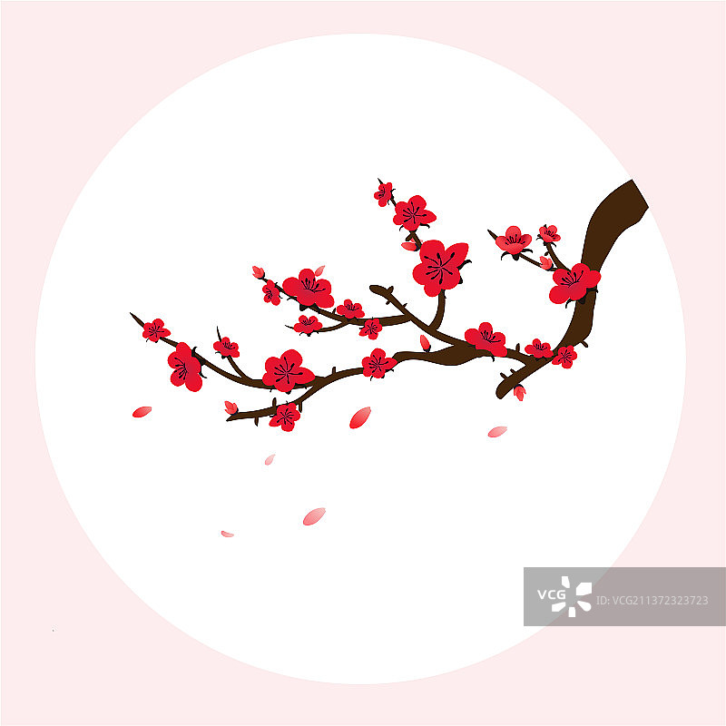 圆形诗意的红色梅花矢量图片素材
