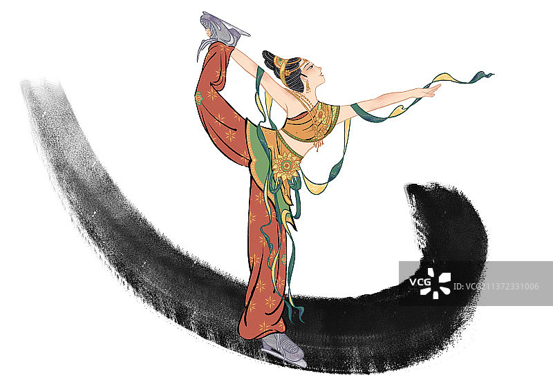 古风水墨敦煌壁画仙女冬奥主题花样滑冰图片素材