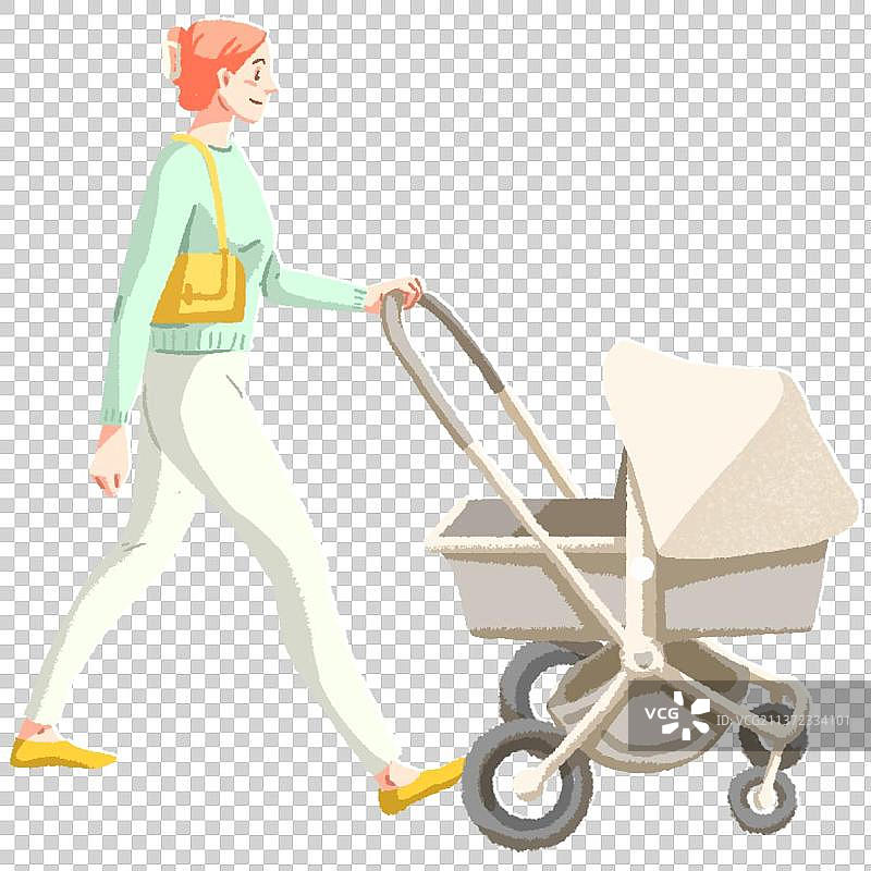 人物——推婴儿车逛街的女性图片素材