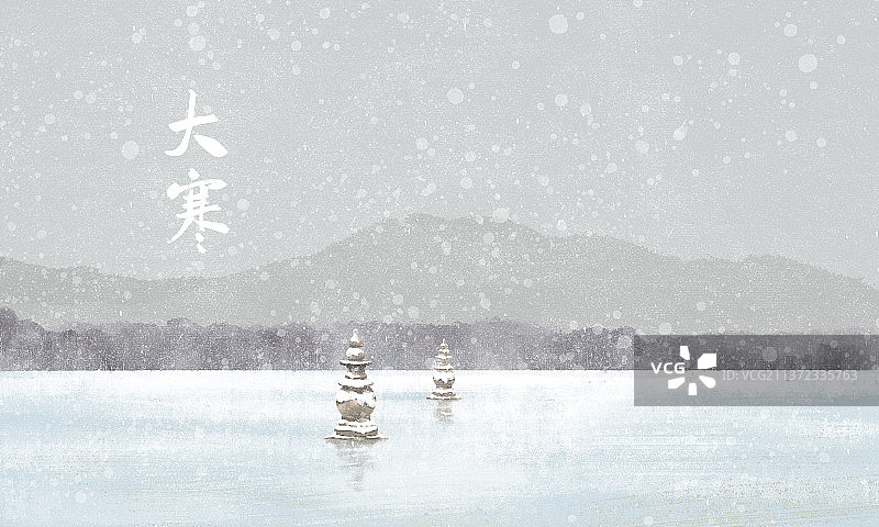 下着雪的西湖图片素材