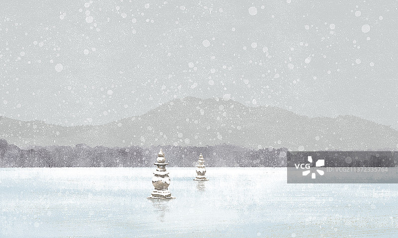 下着雪的西湖图片素材