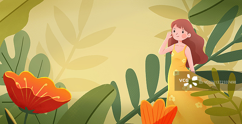 花卉植物包围下的少女图片素材