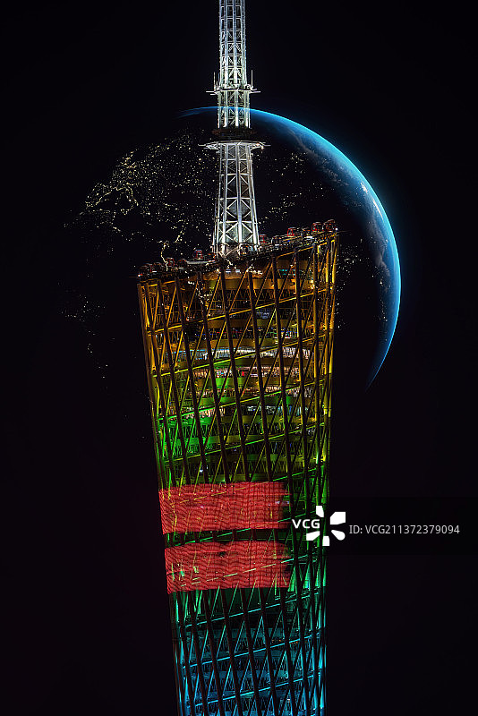 广州塔航拍星空特写图片素材