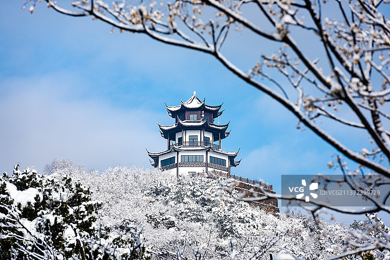 苏州缥缈峰雪景图片素材