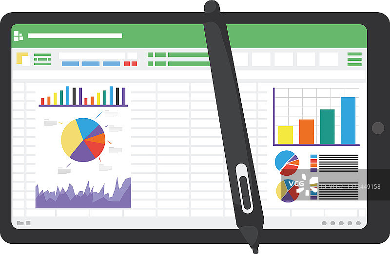 平板电脑上的电子表格与笔图片素材