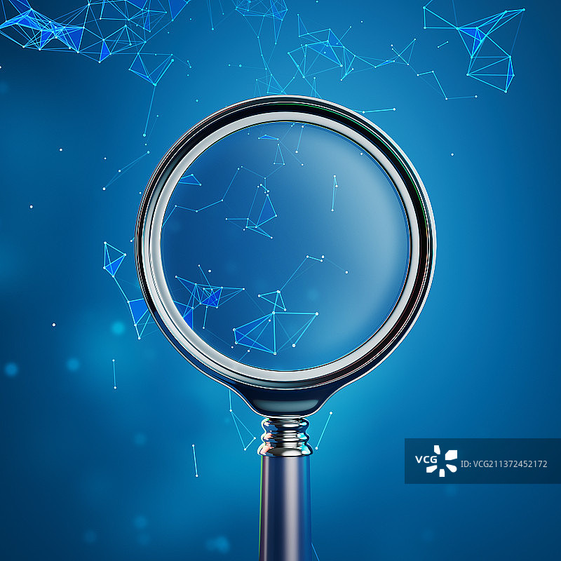 蓝色科技背景和搜索概念，放大镜与科技网络空间图片素材