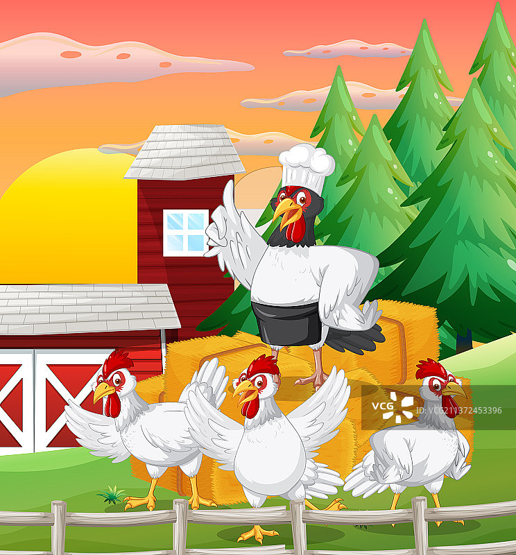 卡通鸡群农场场景图片素材