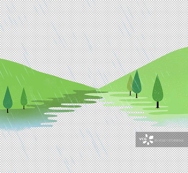 山细雨树木水面倒影图片素材