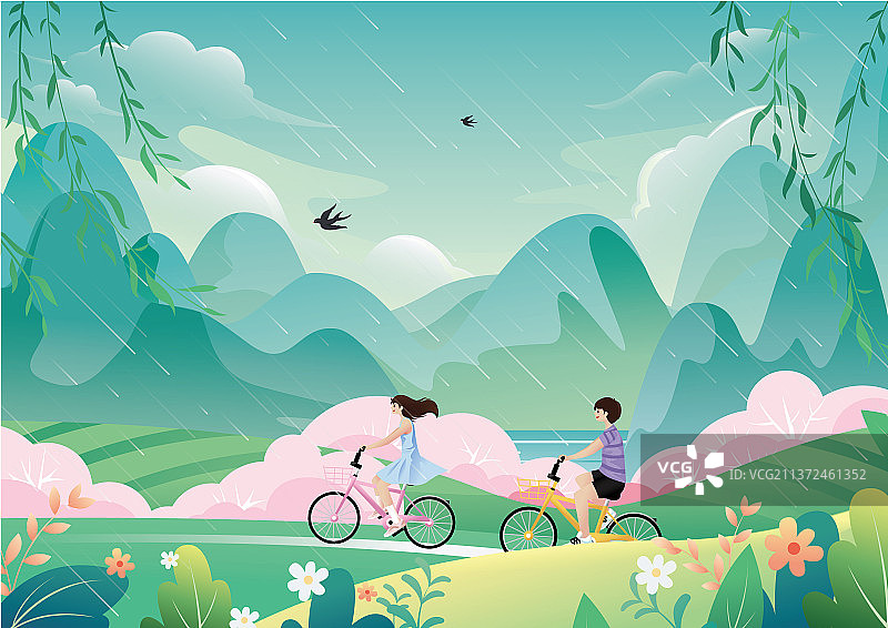 情侣清明户外踏青骑单车图片素材