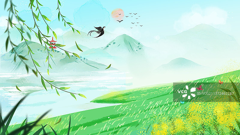 清新田园山水背景素材图片素材