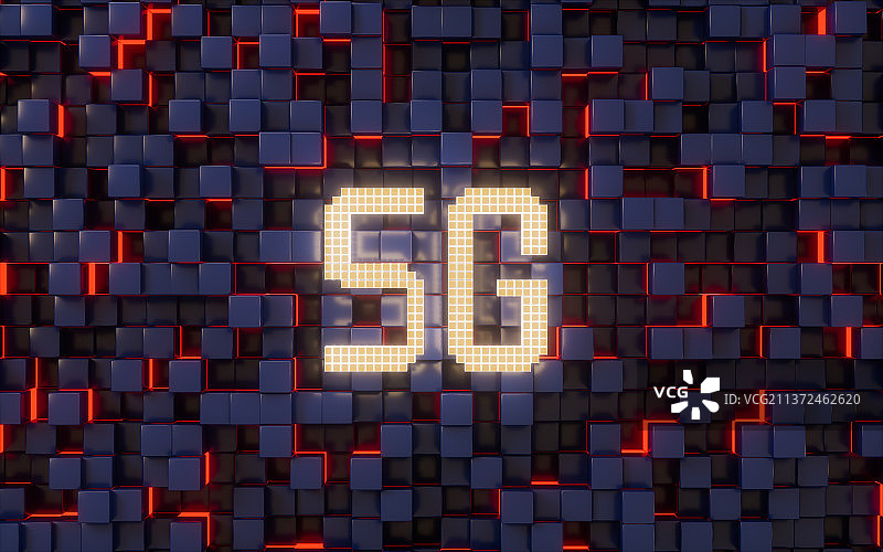 5G技术与抽象的立方体背景3D渲染图片素材