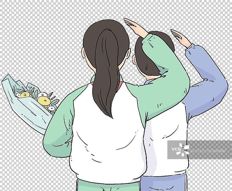 敬礼献花的学生图片素材
