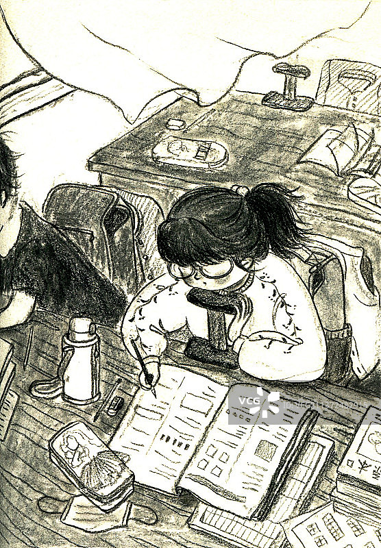 炭笔手绘写作业图片素材