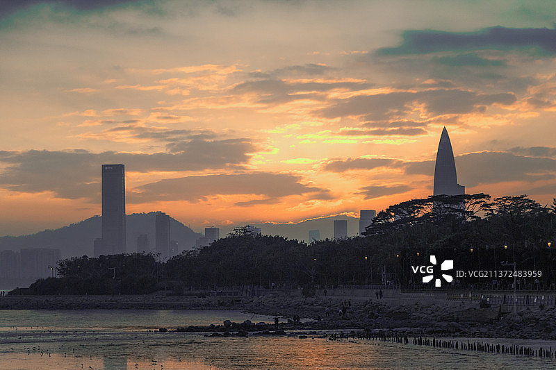 深圳湾公园日落图片素材