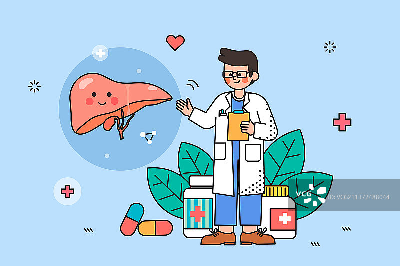 医生治疗肝脏相关疾病矢量插画图片素材