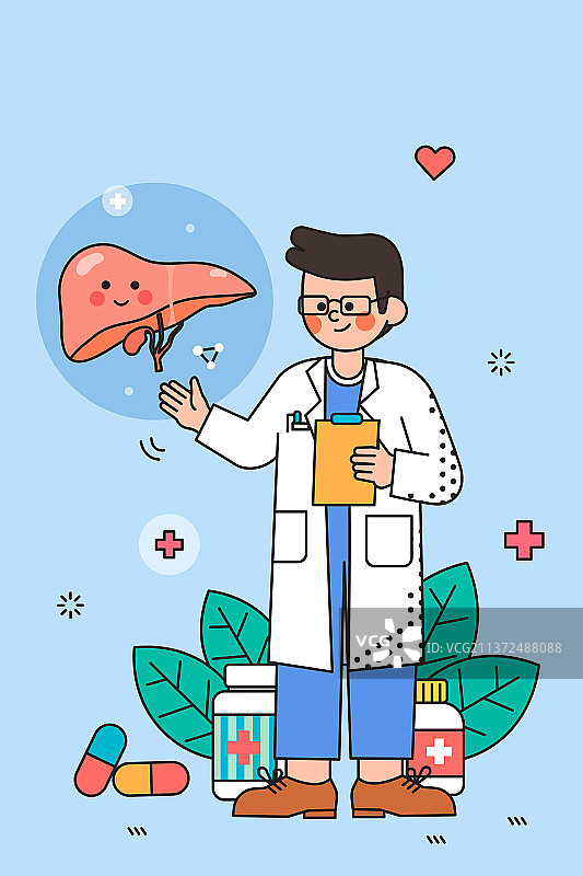 医生治疗肝脏相关疾病矢量插画图片素材